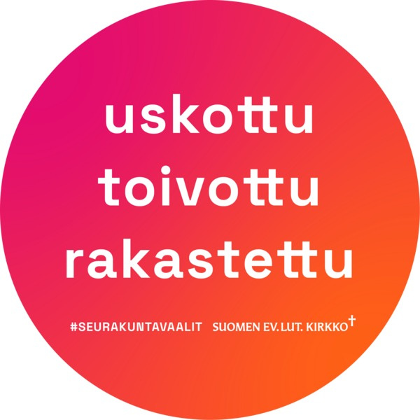 ympyrä punaisella pohjalla, uskottu, toivottu, rakastettu, seurakuntavaalit